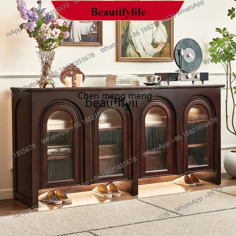 G153 Retro style entrance glass with lamp foyer storage shoe cabinet storage French living room