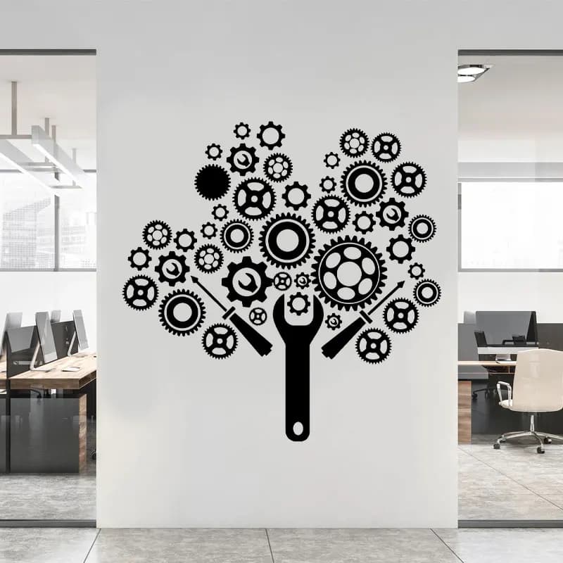 Gears Mechanic Auto Car Service Garage Repair Wall Stickers Vinyl Interior Decor Window Decals Removable Mural Wallpaper A109