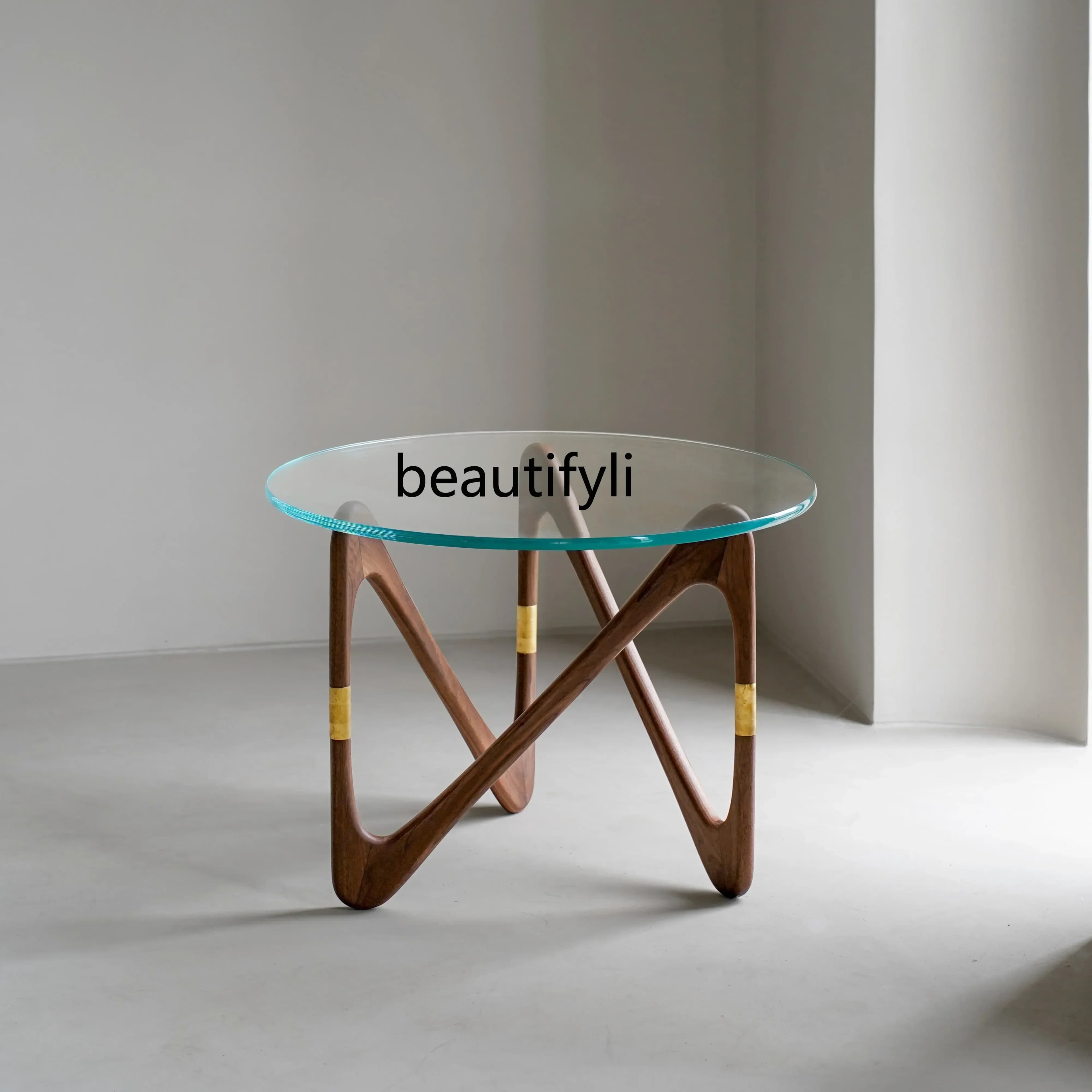 Medieval, design sense, coffee table all solid wood black walnut glass coffee table