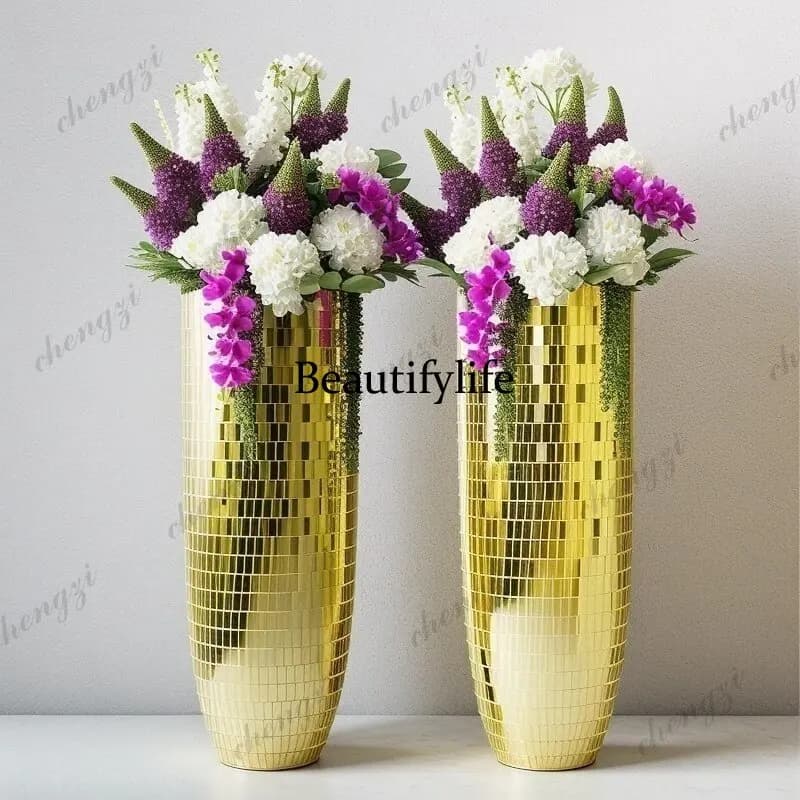 A95 Modern Meichen FRP Floor-to-ceiling Vase Round Mirror Flower Arrangement Flower Art Hotel Sales Office Soft Decoration