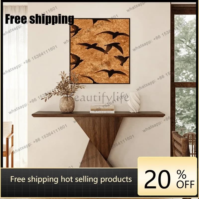 YJ 2026 New Italian New Chinese Style Solid Black Walnut Console Table Narrow Entryway Long Table Hallway End View Display Stand