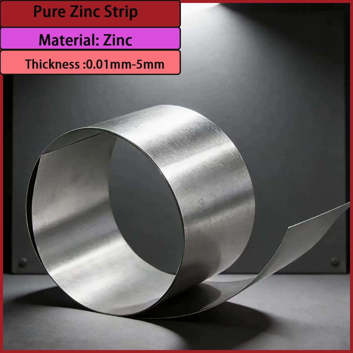 Pure zinc strip with a thickness of 0.01mm-5mm is used in metallurgy, chemical industry, power, construction, etc