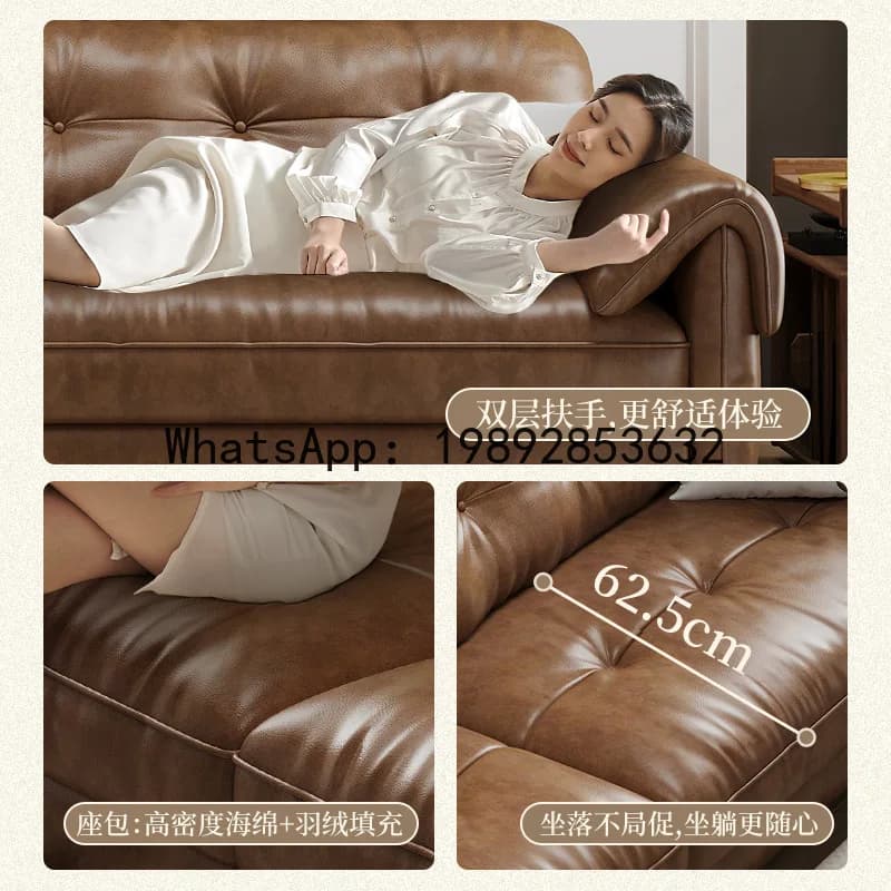 4-10 genuine leather sofa - straight row chaise lounge - elephant ear sofa for living room