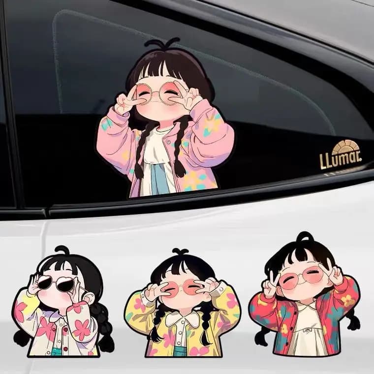 10cm Mischievous Girl Cute Flower Clothes Dopamine Car Stickers Covering Scratches on The Car Body Decoration Creative Stickers