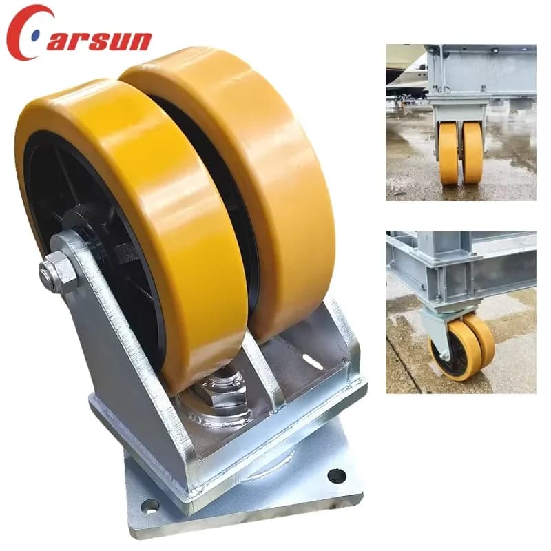 Carsun 10T Extra Heavy Industrial Swivel Caster 16 Inch Twin Wheel Fixed Steel Iron Core Polyurethane Ball Bearing