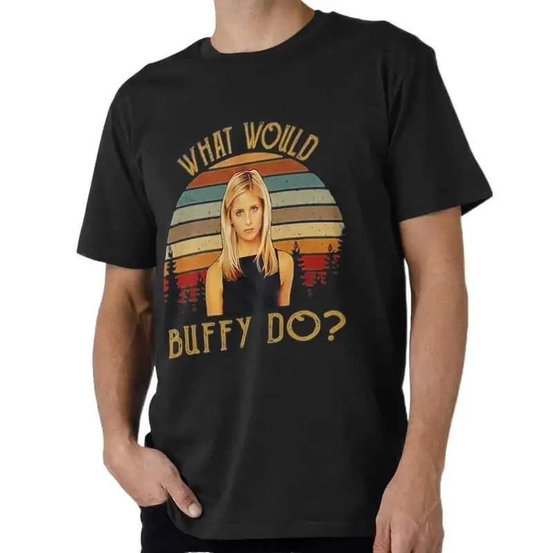 Buffy Inspired Graphic T-Shirt, 0811 Vintage Vampire Slayer Print Tee, Retro Horror Series Short Sleeve Casual Shirt US Size Top