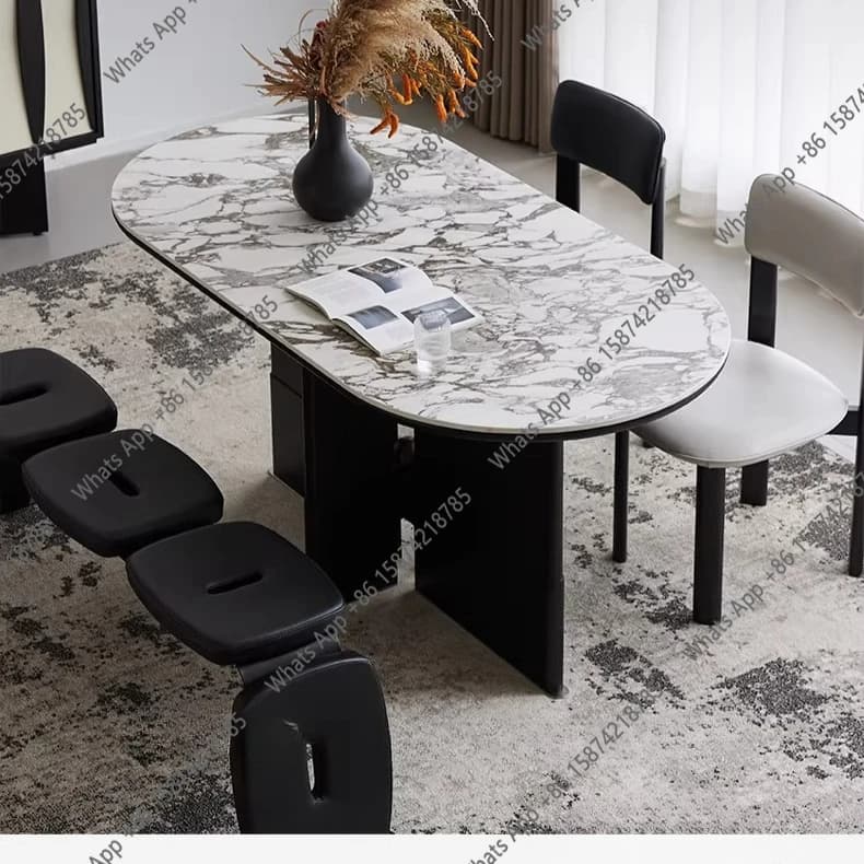 Oval dining table French minimalist living room home rock slab dining table light luxury high-end dining table