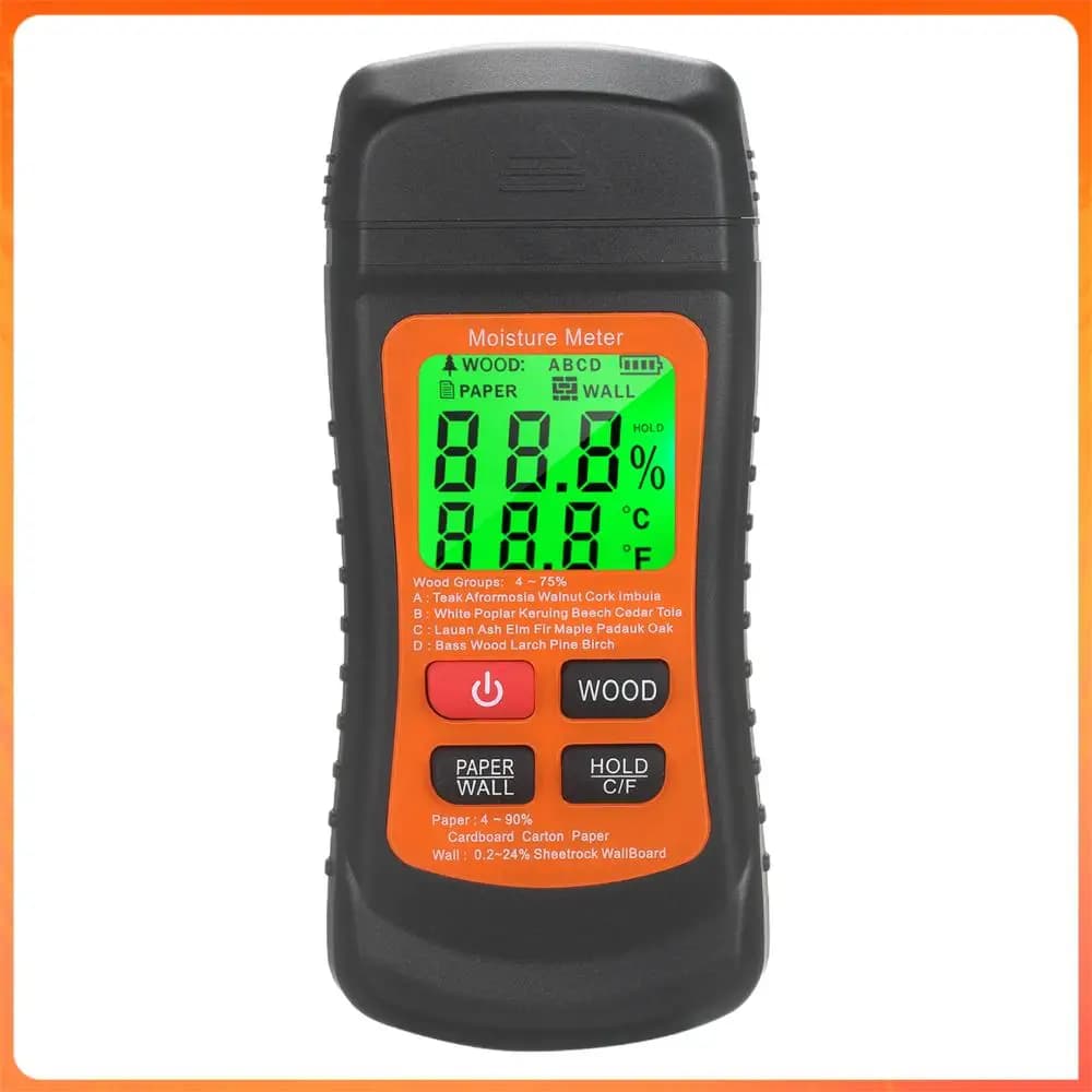 F9 Two Pins Wood Digital Water Leak Detector Backlit LCD Timber Damp Detector for Building Material Firewood Walls Paper Floor