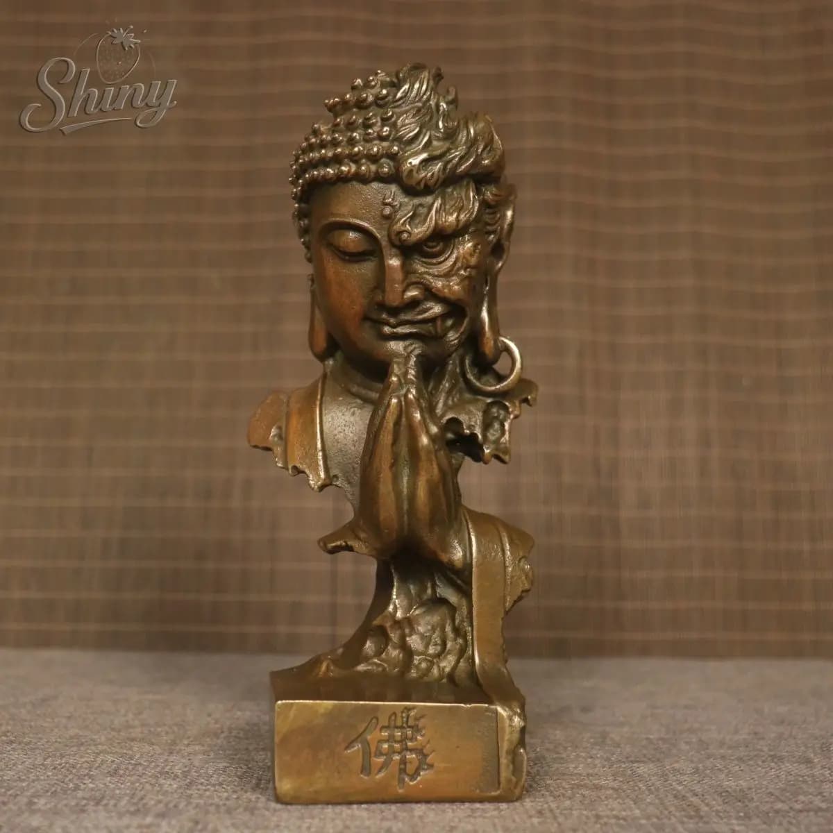 Vintage Copper Evil and Buddha Figure Statue Buddhism Sculpture Feng Shui Home Decor