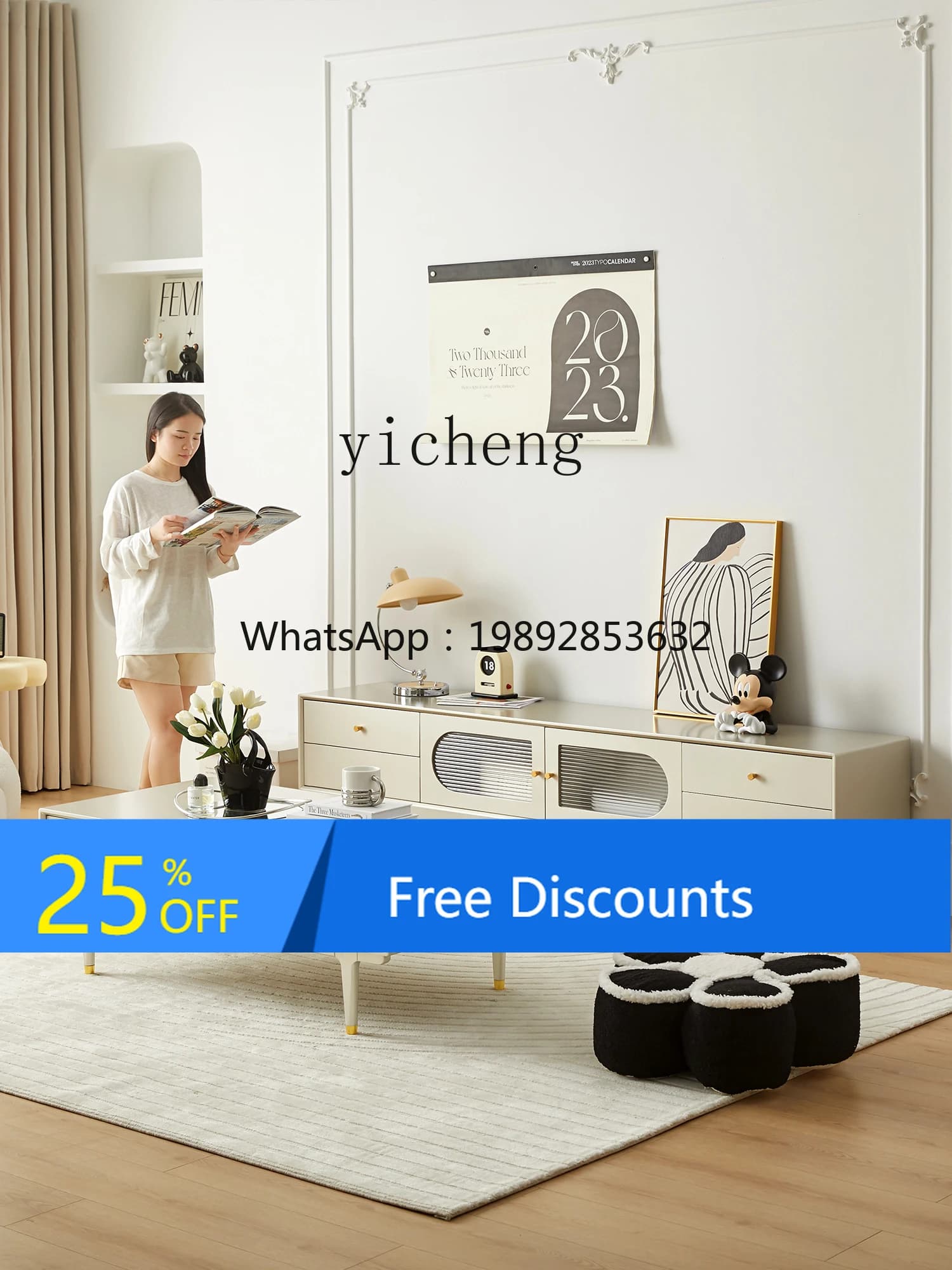 LYY  Solid Wood Coffee Table Small Apartment Locker Living Room Light Luxury Bedroom TV Cabinet
