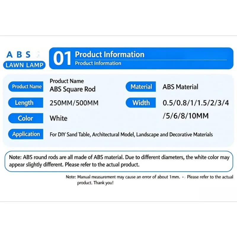 10Pcs Round ABS Plastic Rods 0.5-2mm Dia 500mm Length Solid Styrene Rod for DIY Model & Industrial Parts