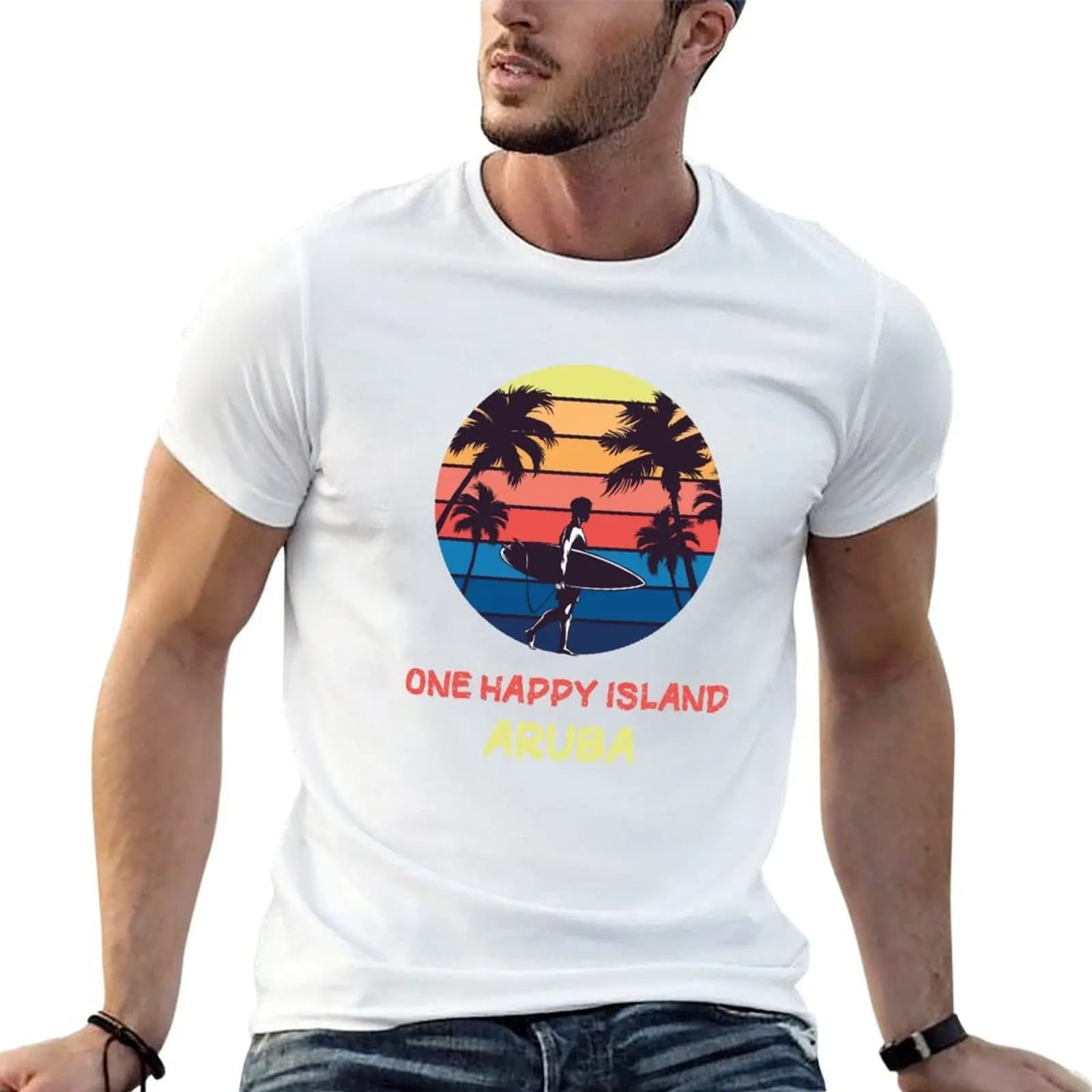 Aruba One Happy Island T-Shirt t shirt man luxury t shirt for man T-Shirt