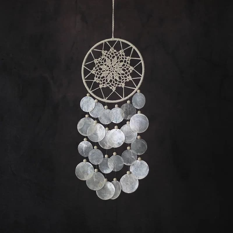 Bohemian Style Shell Dreamcatcher Wind Chime Natural Shell Wall Art for Living Room Wedding Decor.