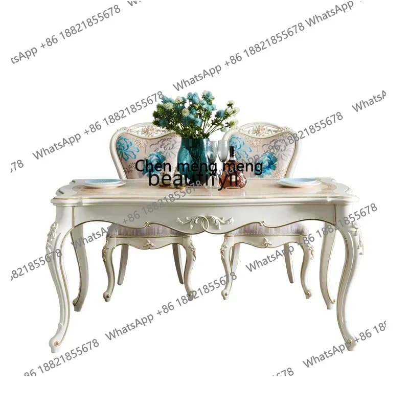 X A French Furniture Handmade Carved Dining Table Living Room Solid Wood Dining Table Painted Dining Tables and Chairs Set
