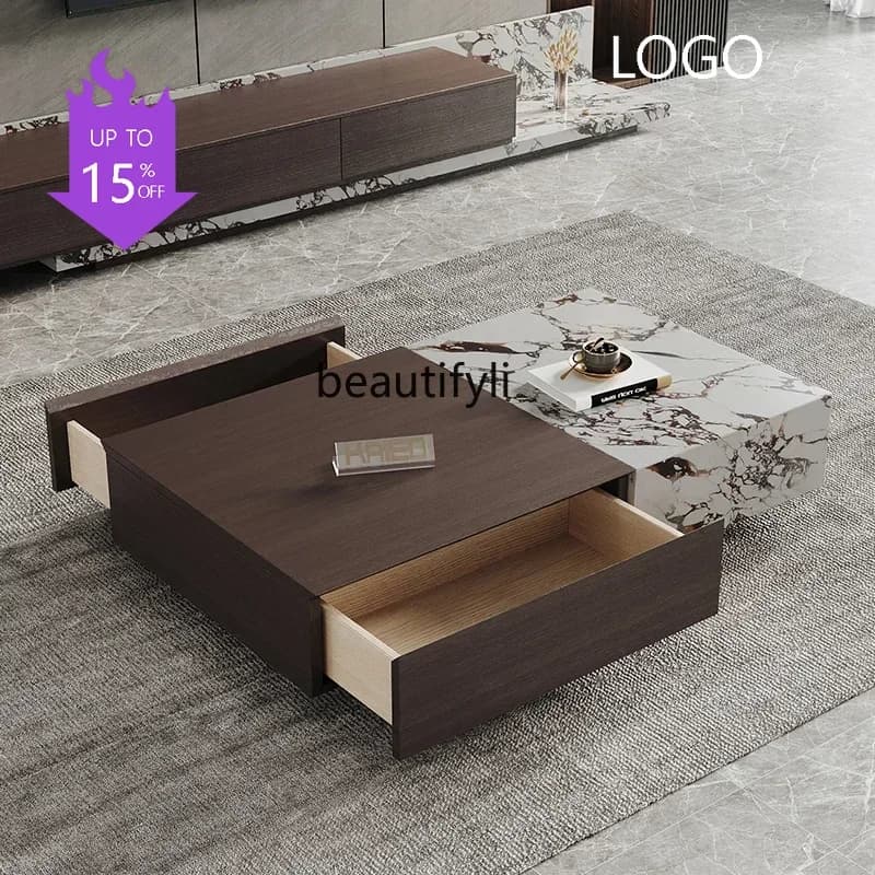 PPP  Q Wabi Sand Wind Living Room Coffee Table TV Cabinet Combination Light Luxury Slate Floor Cabinet Luxury Living Room Furnit