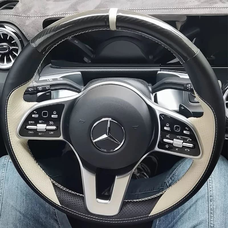 For Mercedes Benz A C Class E260 E300 GLB GLA GLE GLC Manual Sewing Car Steering Wheel Covers Car Accessories Leather fibre