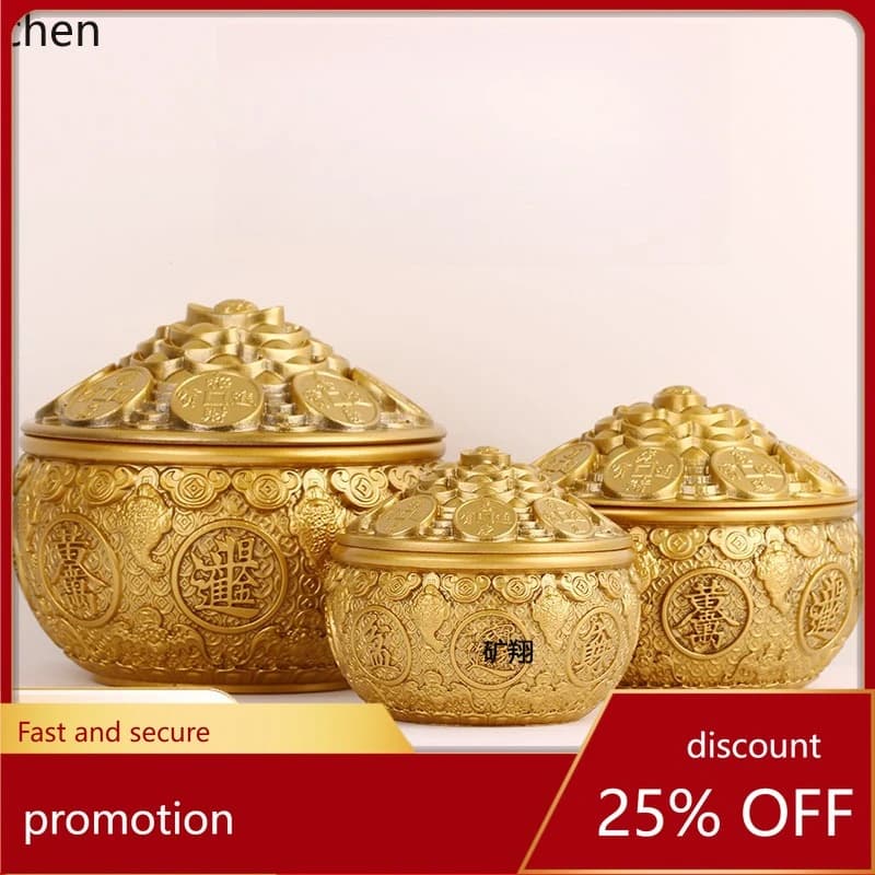 Cz brass covered treasure bowl - home living room office money bank - decorative craft ornament