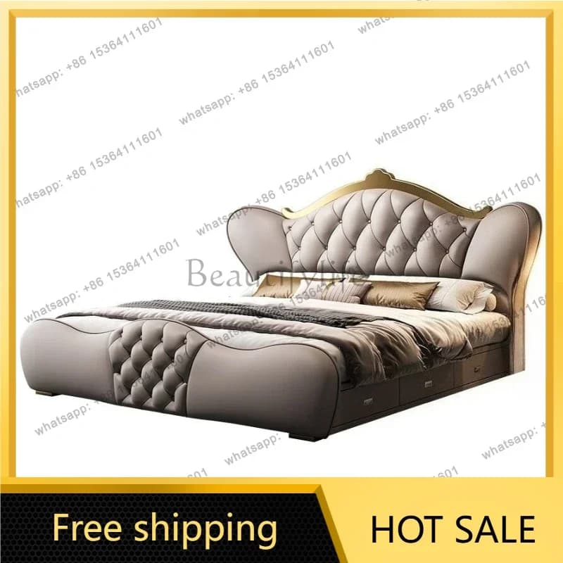 FG Luxury 150x200cm 180x200cm 200x220cm Modern Simple Light Storage Leather Queen Double Bed Bedroom Beds And Bed Frames Furnitu