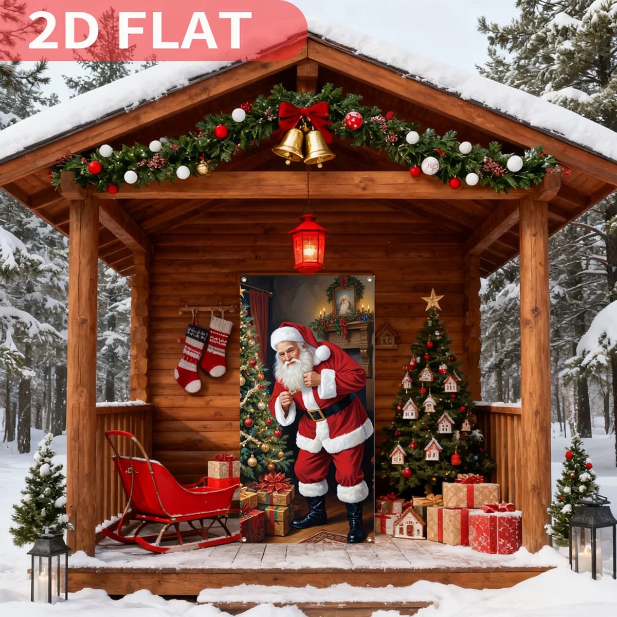 Santa Claus Flag Decoration Tapestry, Polyester Happy Christmas Front Porch Sign, Holiday Carnival Theme Santa Claus Door Banner