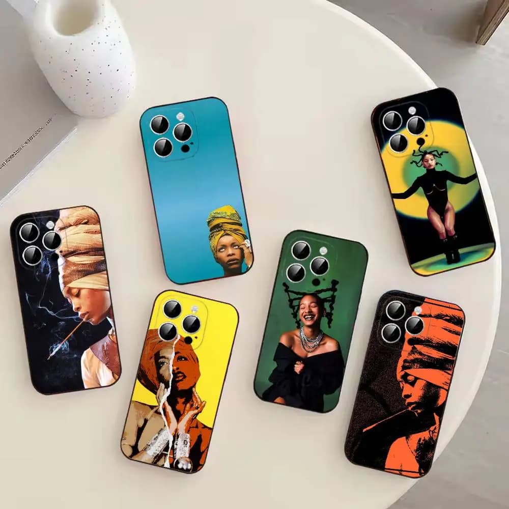 Singer Erykah B-Badu Fashion Black Soft Phone Case Compatible With iPhone 17 16 15 14 13 12 11 Pro Max XS Mini Plus Air