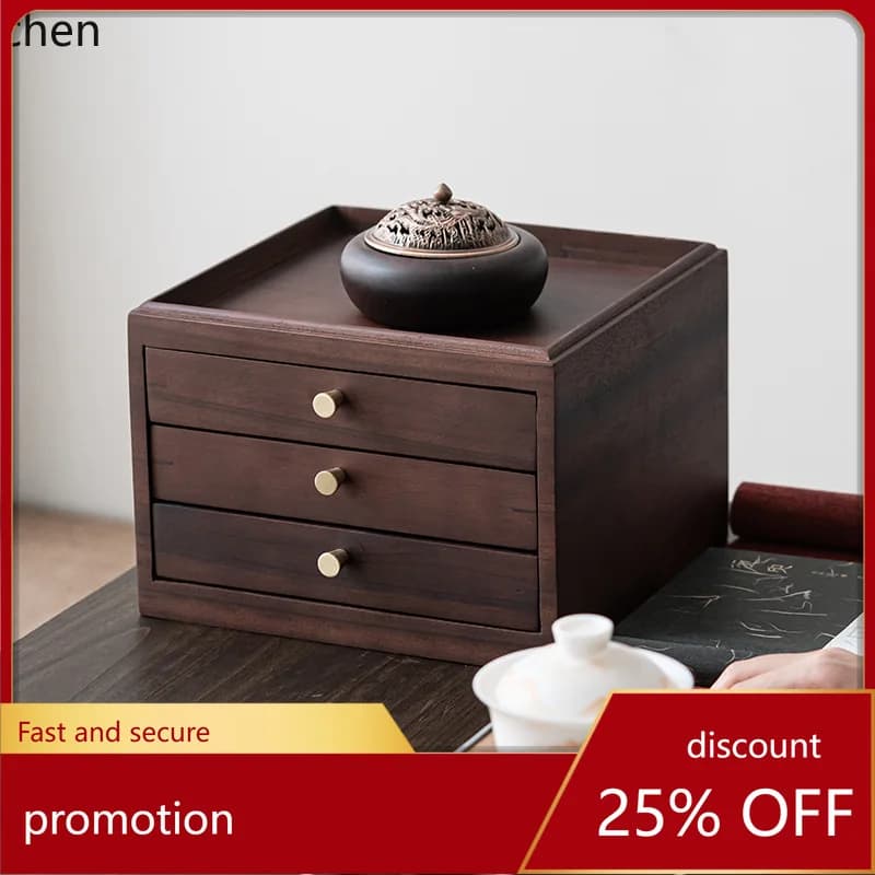 Zml storage box multi-layer drawer type walnut solid wood storage rack tea tray tea tray