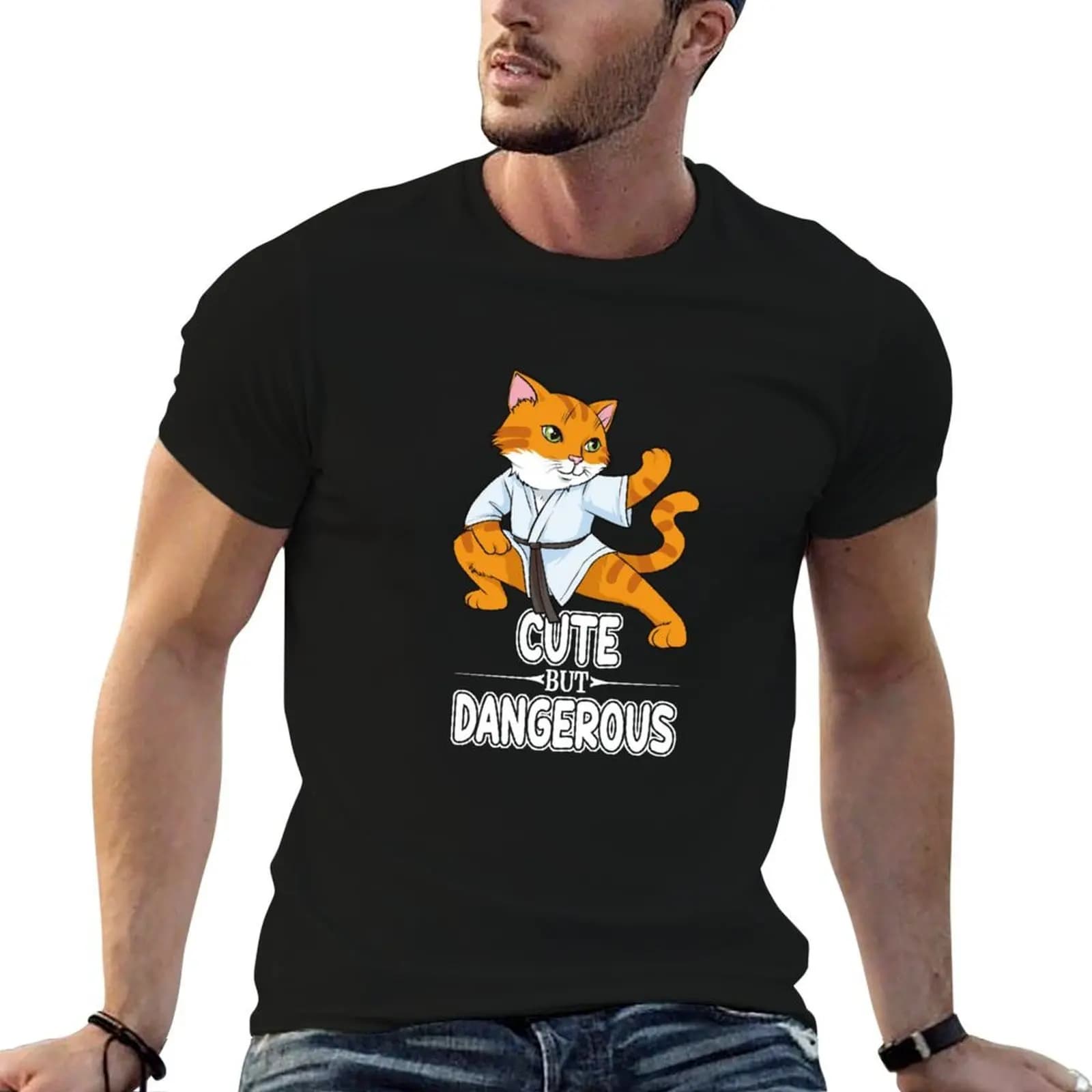 Cute But Dangerous Karate Cat Kimono Black Belt T-Shirt essential t shirt funny gifts sweat shirts, men