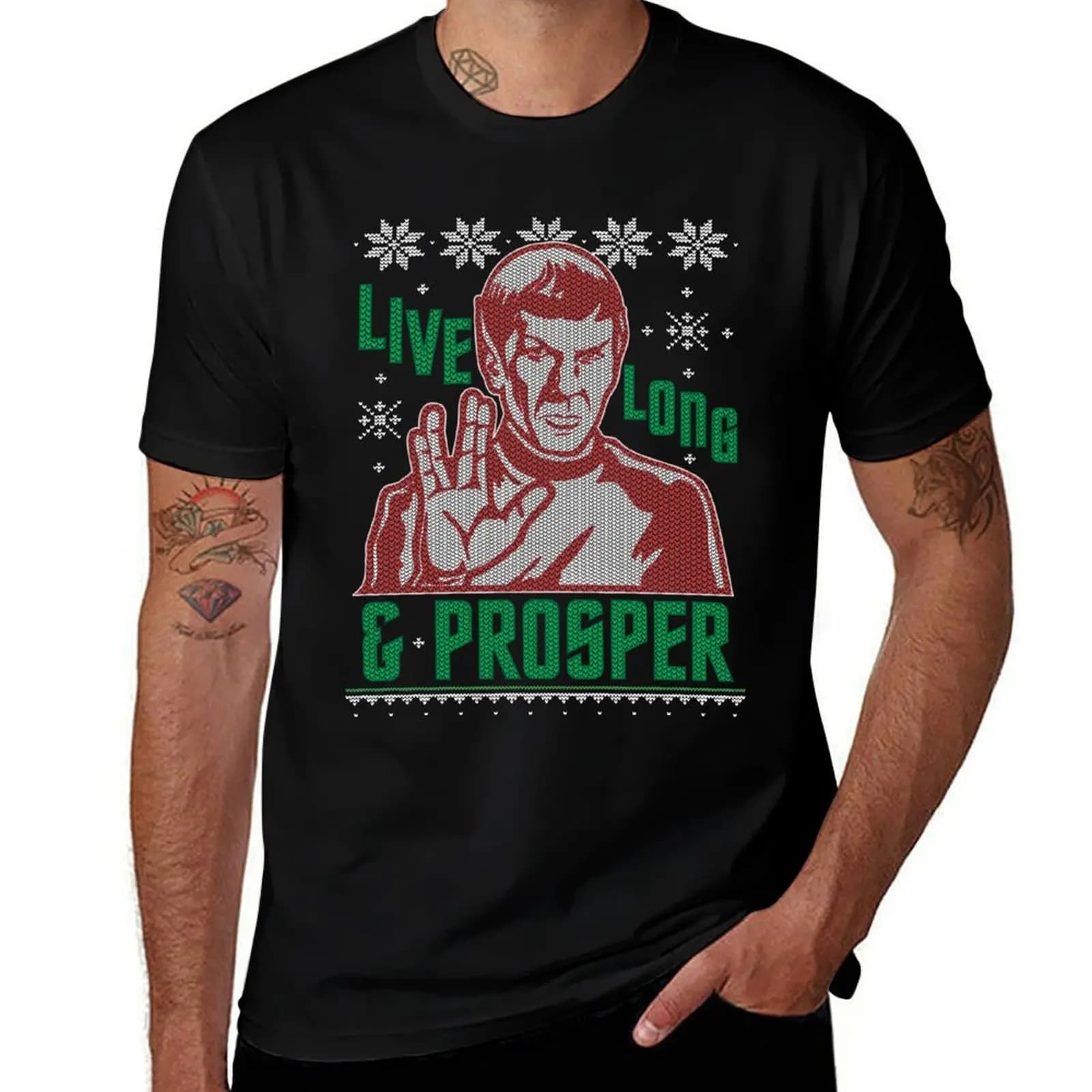 Star Trek Spock Live Long And Prosper Ugly Christmas Sweater T-Shirt Fashion Casual Short Sleeve T-Shirt