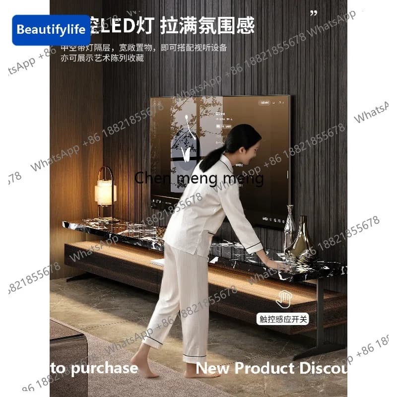 M183 Italian Style Light Luxury TV Cabinet and Coffee Table Set for Living Room, Floor-Standing Rock Board High-End TV Cabinet