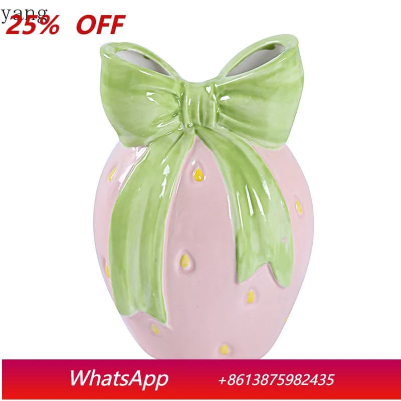 CX strawberry vase bow ceramic ornament cute desktop ornament