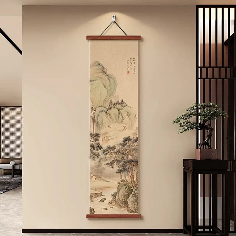 Zen Wall Decor Scroll Japanese Wabi-sabi Dry Landscape Art Aesthetic Room Decor for Home Entryway Tea Room Study Hallway
