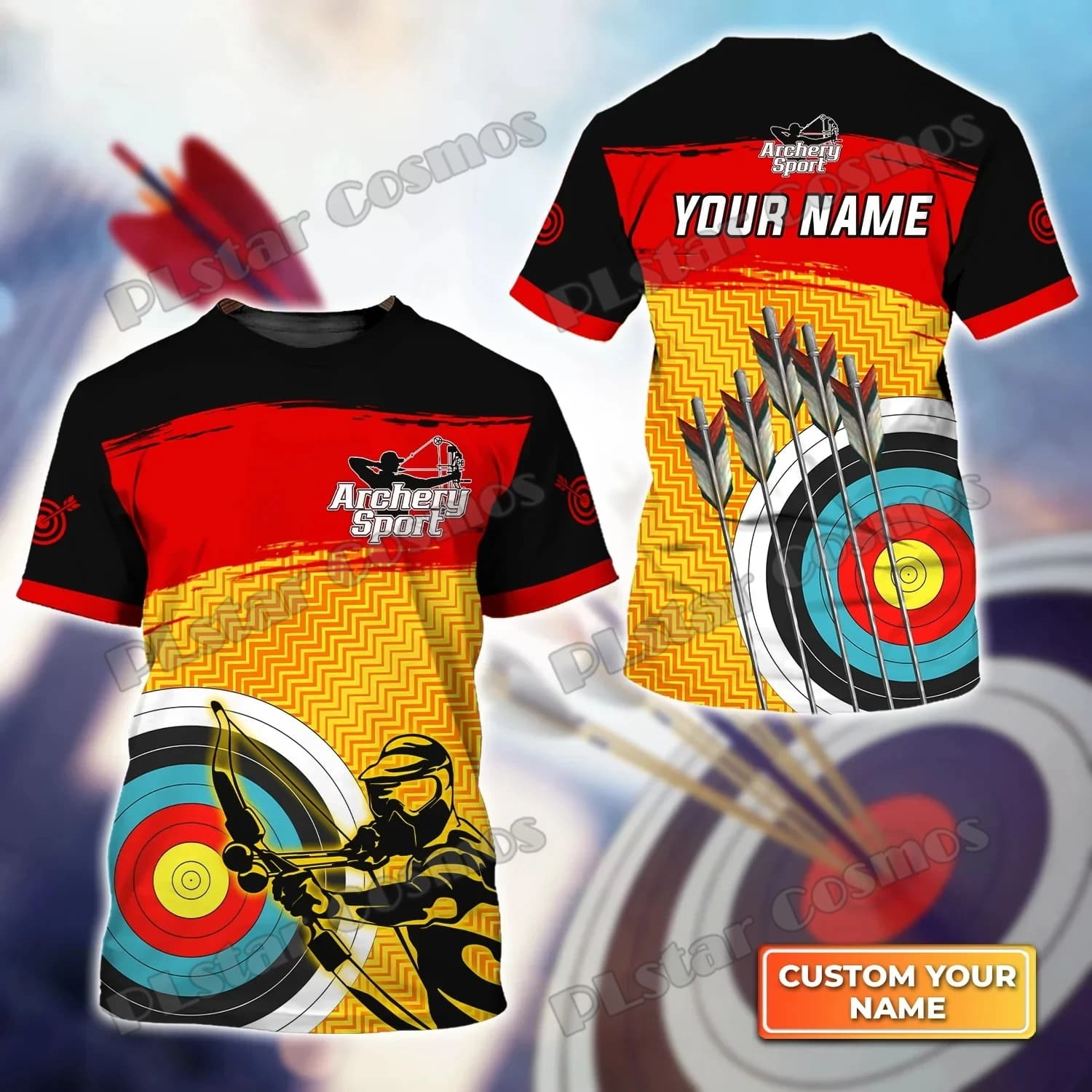 PLstar Cosmos Custom Name Yellow Archery Target Sign 3D Printed Mens T Shirt Summer Unisex Casual t-shirt Gift For Archer TX-181