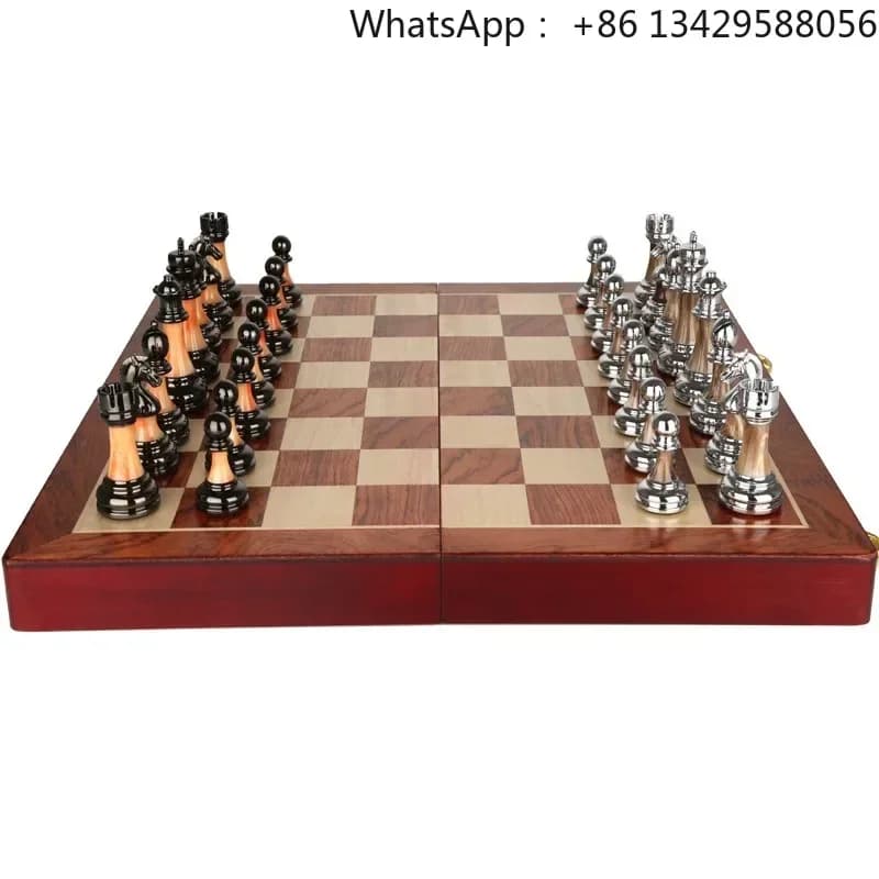 45CM Luxury Metal Chess Figures Wooden Chess Set Professional Folding Family Classic Board Games Chess Home Ornaments Collection