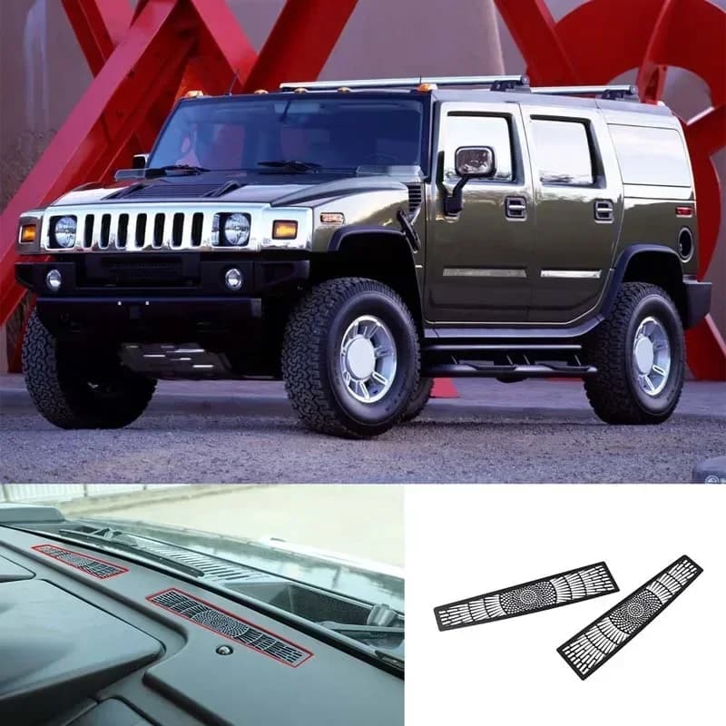 2Pcs For 2003-2007 Hummer H2 stainless steel black car dashboard air outlet anti-blocking mesh cover sticker interior accessorie