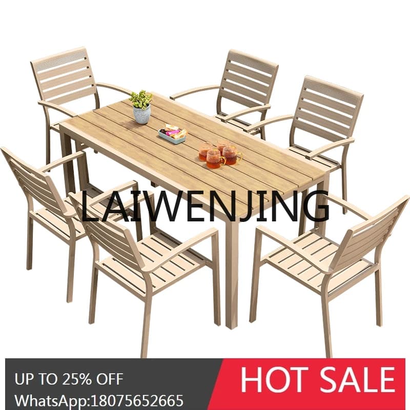 RWJ Outdoor Plastic Courtyard Garden Villa Terrace Plastic Wood Table and Chair Combination