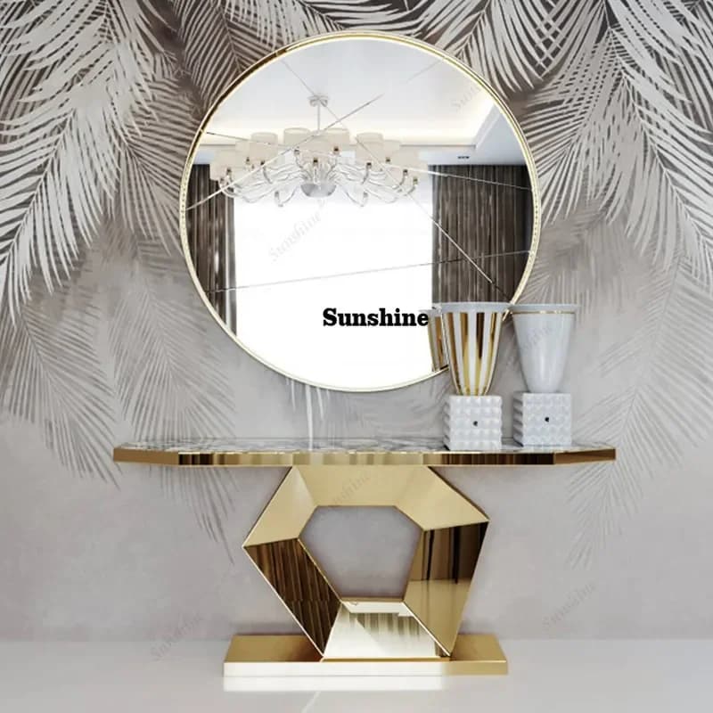 Light luxury stainless steel entrance table, aisle decorative cabinet, extremely narrow wall storage tableTJ