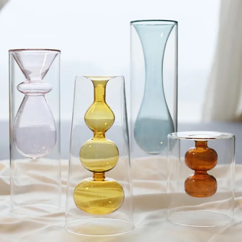 Vase For Home Decor Glass Flower Vase Nordic Double-Layer Terrarium Vases Room Decoration Salon Floreros декор Vasos Para Planta