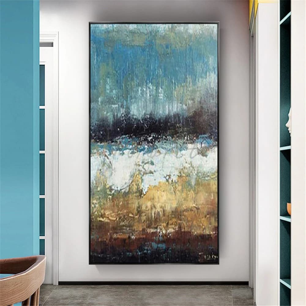 Modern Abstract Oil Painting Handmade High Quality Nordic Blue Texture Wall Canvas Art Decor for Living Room