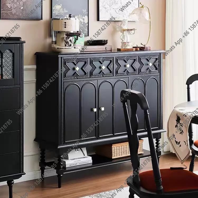 American medieval solid wood entrance European living room locker storage side cabinet home shoe rack