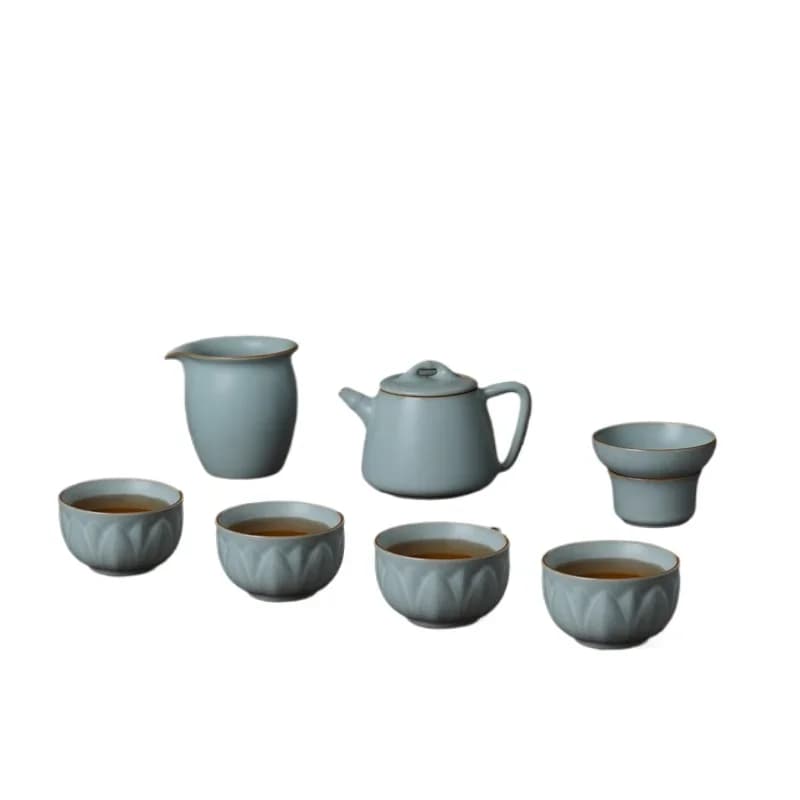 Teapot set living room household kung fu tea set antique Ru porcelain handmade ceramic gifts