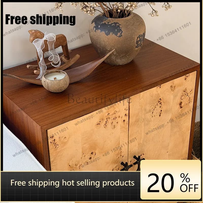 LD antique solid wood dining side cabinet retro high-end small apartment living room sofa side cabinet
