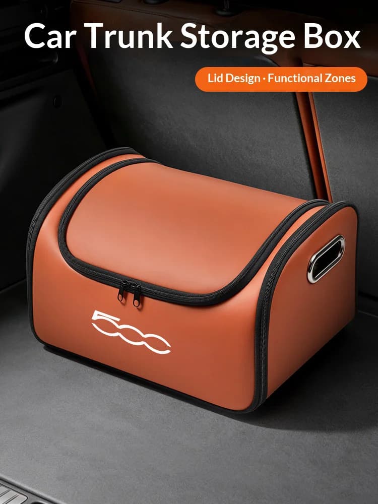 For Fiat 500 Car Leather Trunk Storage Box Tailbox Folding Storage Organizer Bag Auto Interior Accessories