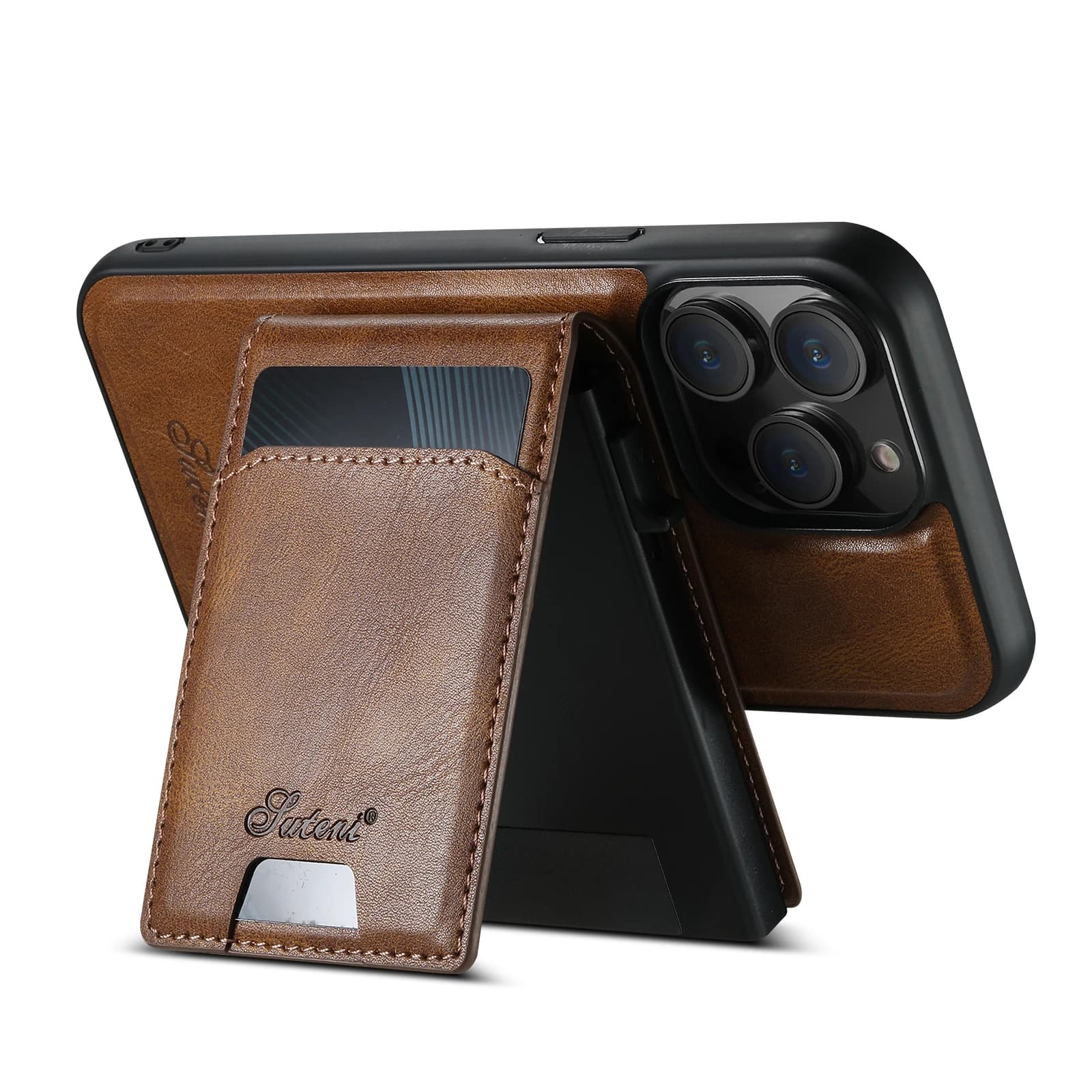 SUTENI Luxury 2 in 1 Detachable Magnetic Card Bag Wallet Case for iPhone 16 Pro Max 12 13 14 Pro 15 Plus Wireless Charging Cover