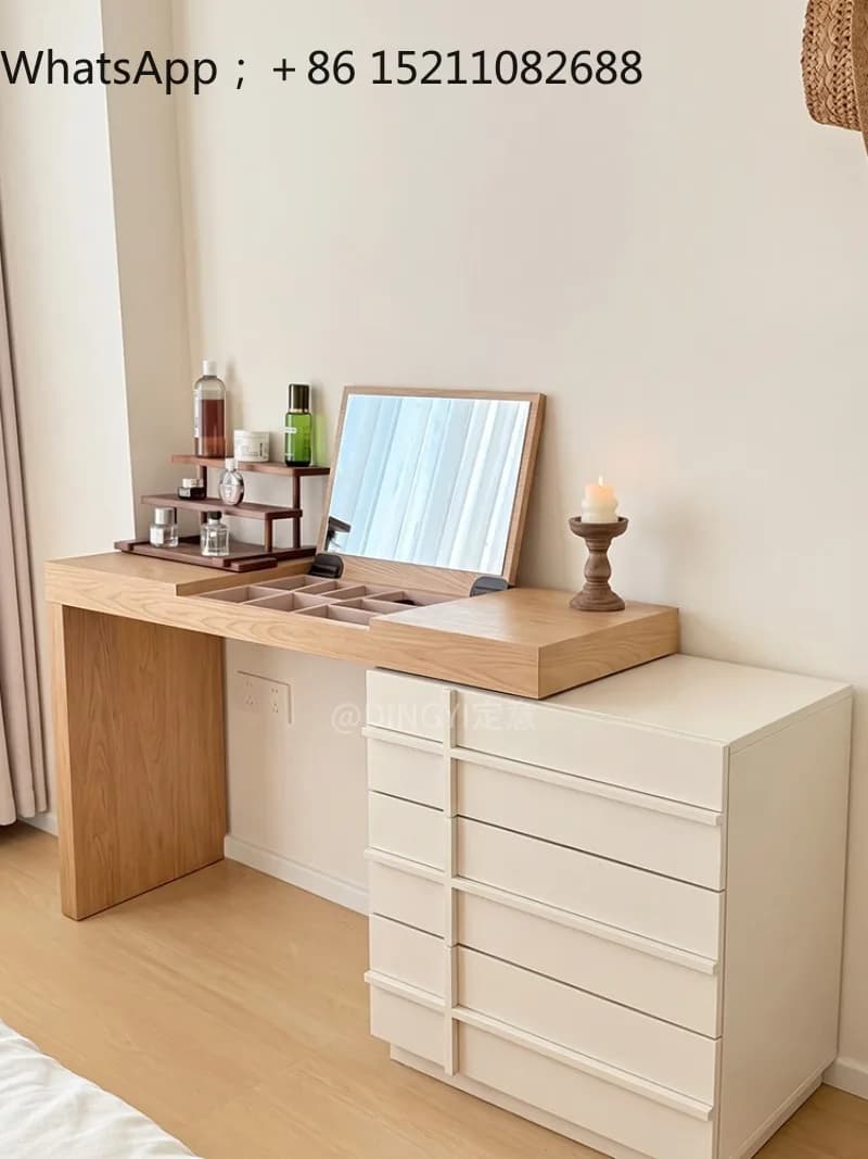 SCY bedside flip dresser three-bucket cabinet storage integrated small bedroom solid wood makeup table