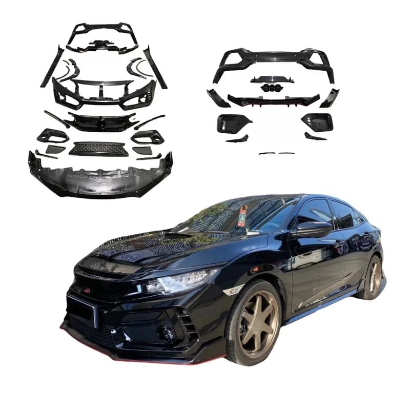 High Quality Type R Style PP Material Body Kit Front Rear Bumper Front Lip Side Skirt Grill Exhaust Tuning Parts For 2016-2020