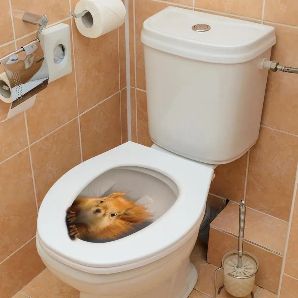 Easy Peel Sticker Strong Adhesive Sticker Funny 3d Squirrel Decal Wall Sticker Waterproof Removable Toilet Lid Decal with Strong