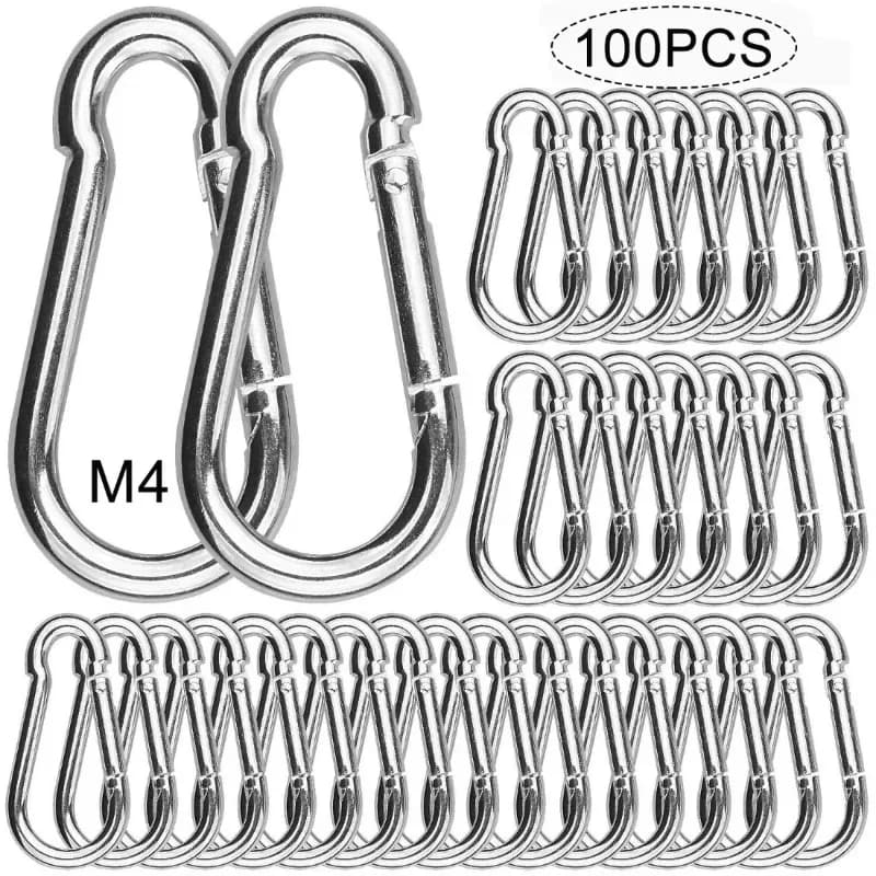 100 PCS 304 Stainless Steel Carabiner Clip Spring-Snap Hook M4 Heavy Duty for Keys Swing Set Camping Fishing Hiking Traveling