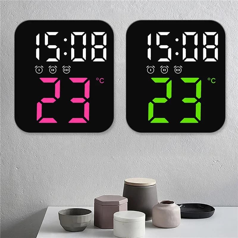 Tabletop Voice Control Digital Clock 3 Alarms Hanging Adjustable Brightness Electronic Clock with Temperature Date Time Display