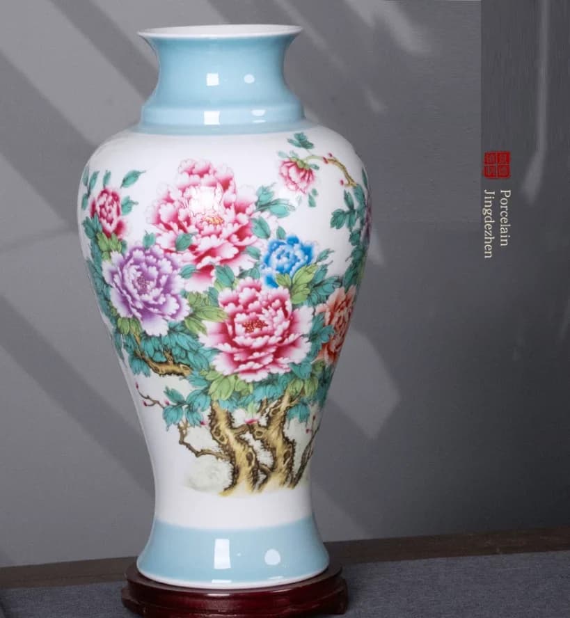 37cm/eramic Jingdezhen Vase Chinese Traditional Flower Vases Living Room Decoration Vase Fine Smooth Surface Furnishing Articles