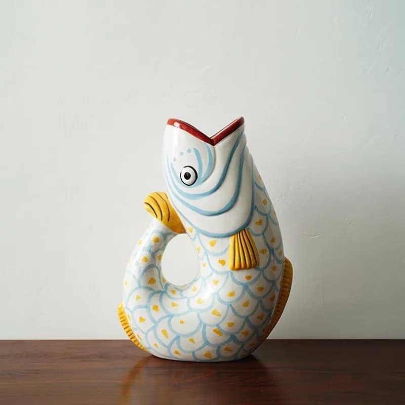 Hand Drawn Fish-shaped Ceramic Vase Creative Home Decoration Ornament Flower Arranger Room Decor Vases Jarrones Ваза Plant Pot