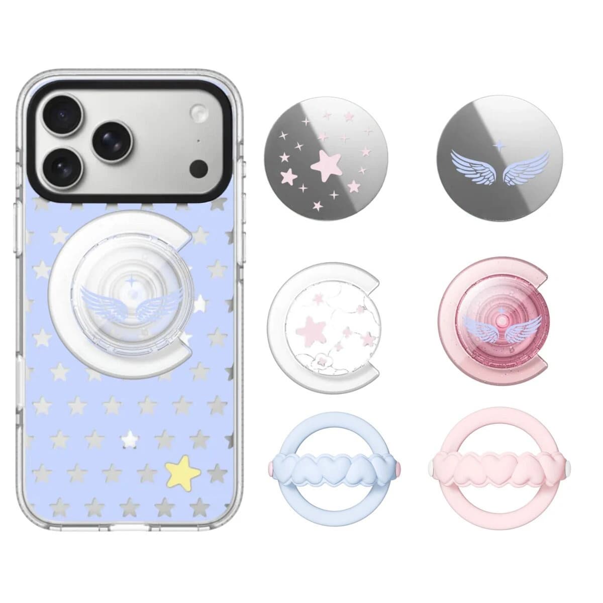 Stars Wings Clouds Magnetic Phone Grip Stand Card Holder for IPhone 13 14 15 16 17 Pro Max Case
